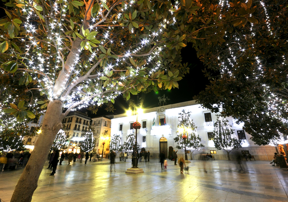 Christmas lights bedeck the streets of Granada during the long December weekend.