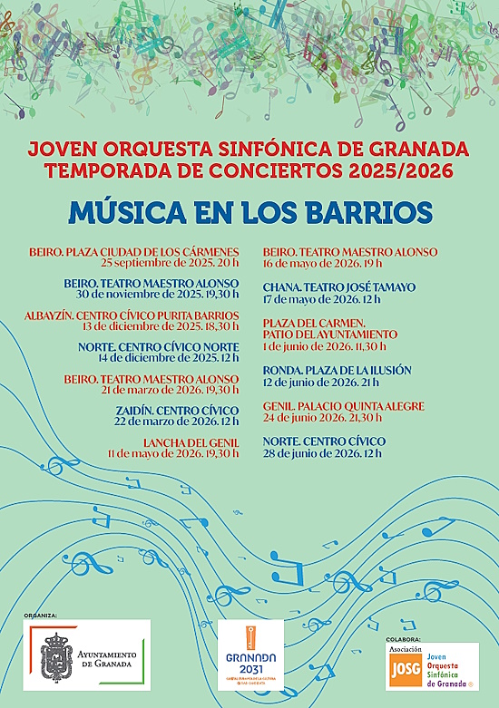 Música en los barrios. Joven Orquesta Sinfónica de Granada Cartel Música en los barrios